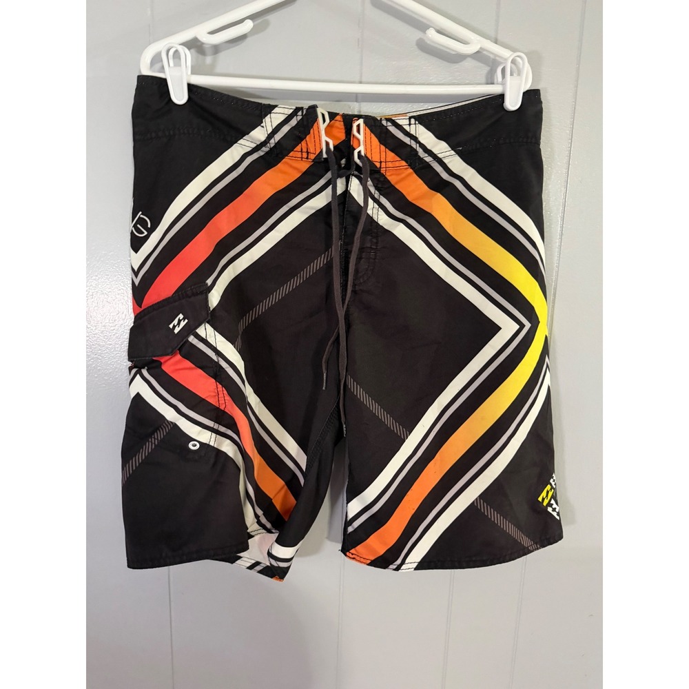 Billabong Board Shorts Mens 32 Black Orange Brian Grubb Wake Series Graphic